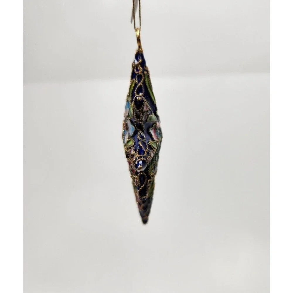 Vintage Discovery Store Cloisonne Star Ornament Enamel Floral Blue Gold Tone